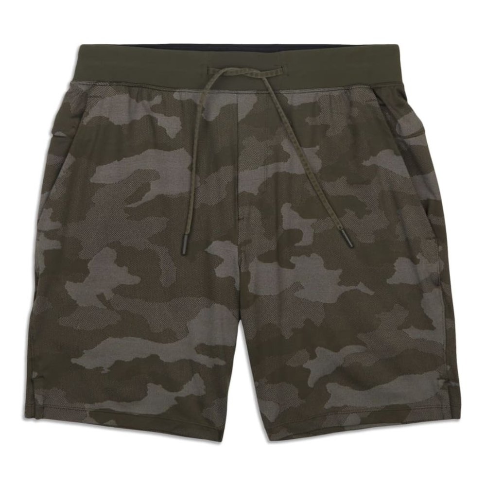 Lululemon T.H.E. Linerless Short 9" Variegated Mesh Camo Max Dark Olive Green
